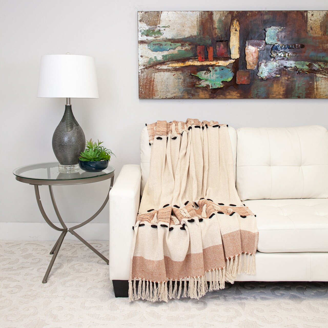 Nassau Collection Rectangular Handloom Variegated Throw Blanket with Tassels - 50" x 60" - Brown and Beige